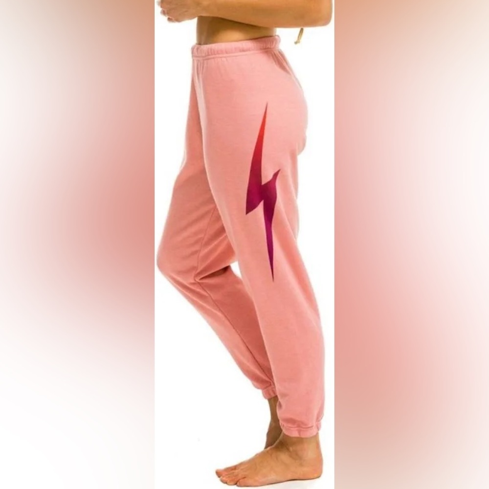 Aviator Nation Pink Sweatpants with Magenta Lightning Bolt